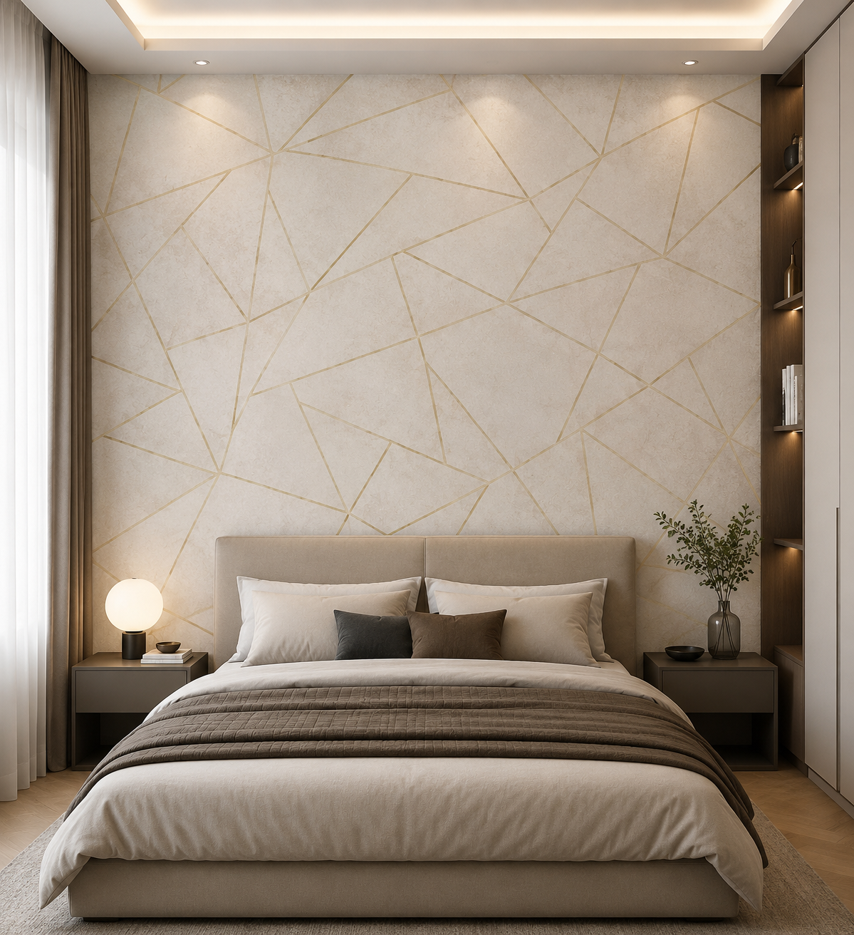 کاغذدیواری طرح هندسی مناسب تی وی وال زمینه کرم کد001